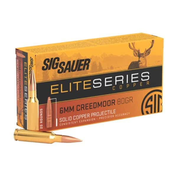 Sig Sauer Elite Hunting Rifle Ammunition 6mm Creedmoor 80 gr Solid Copper 3300 fps 20/ct