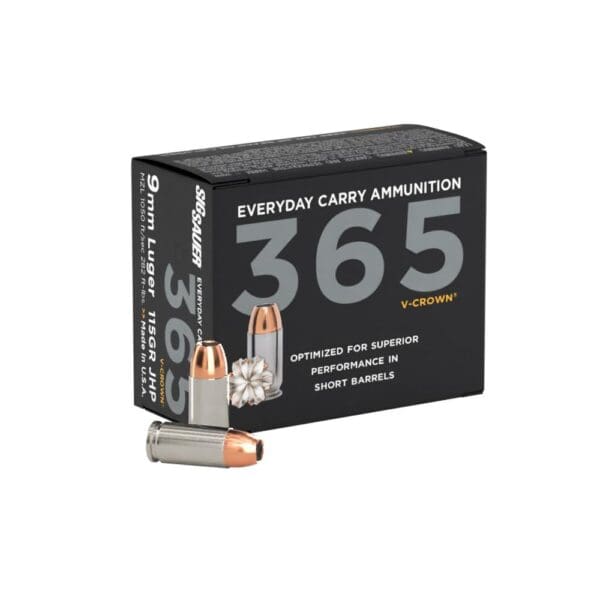 Sig 365 Elite V-Crown Handgun Ammunition 9mm Luger 115 gr JHP 1050 fps 20/ct