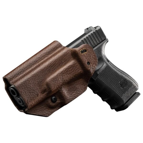 Mission First Tactical Leather Hybrid IWB/OWB Holster for Glock 19/23/44/45 Brown Ambi