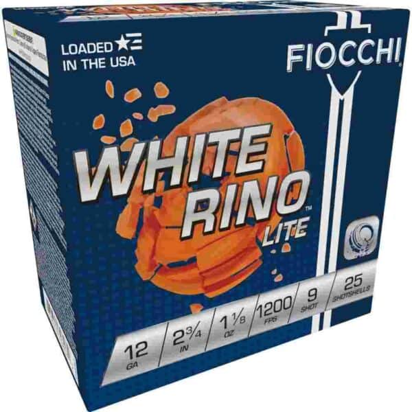 Fiocchi White Rino Lite Shotshells 12 ga 2-3/4" 1-1/8oz 1200 fps #9 25/ct