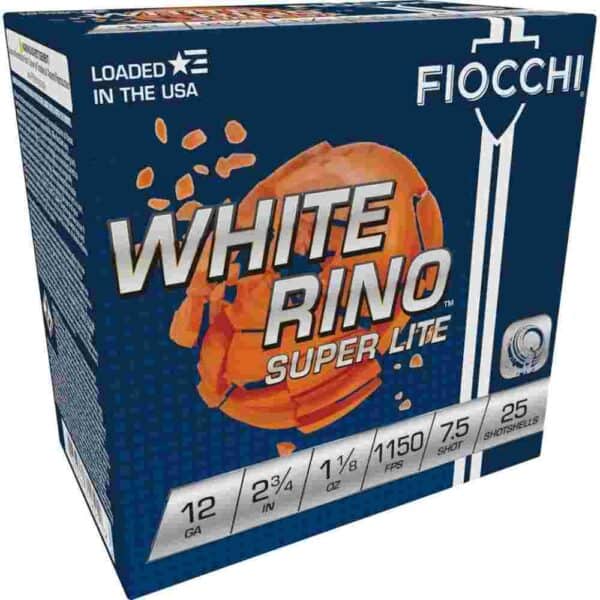 Fiocchi White Rino Super Lite Shotshells 12 ga 2-3/4" 1-1/8oz 1150 fps #7.5 25/ct