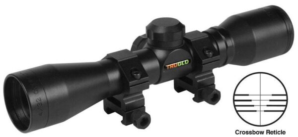 Truglo 4x32mm Compact Crossbow Scope with Weaver Style Rings - Crossbow Reticle Black