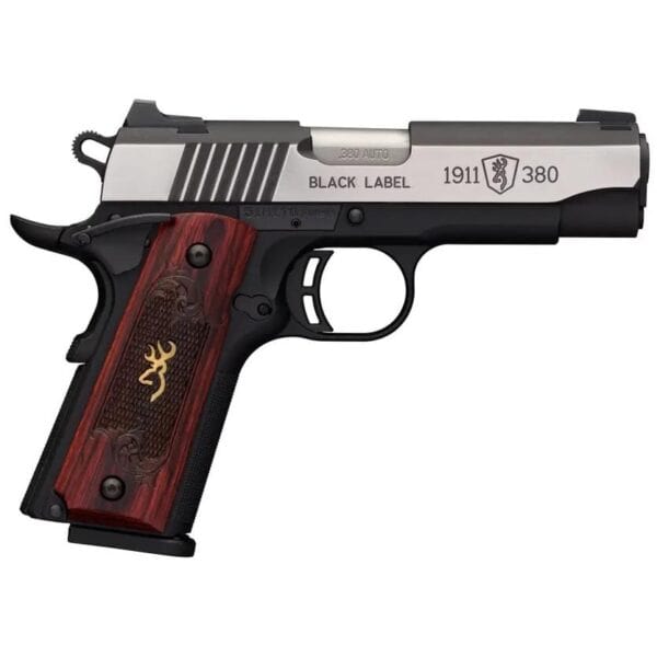 Browning 1911 380 Black Label Medallion Pro Handgun 380 ACP 8rd Magazine 4.25" Barrel Black with Silver Slide and Wood Grip 3-Dot Sights