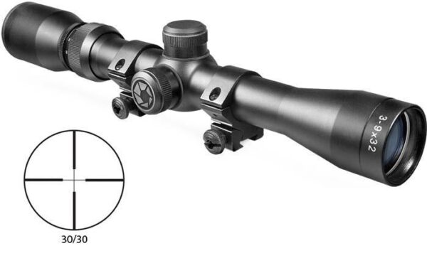 Barska Plinker-22 Rifle Scope with 3/8" Rings - 3-9x32mm 30/30 Reticle 36-13' FOV 3.5" ER Matte