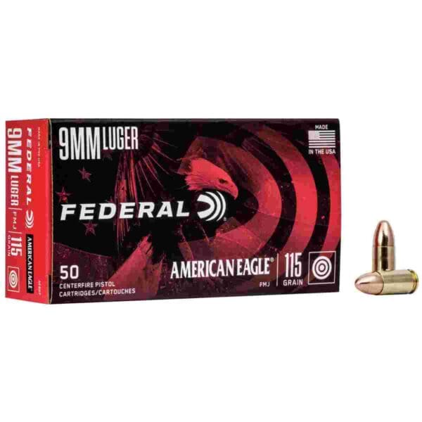 American Eagle Handgun Ammunition 9mm Luger 115 gr FMJ 1180 fps 50/ct