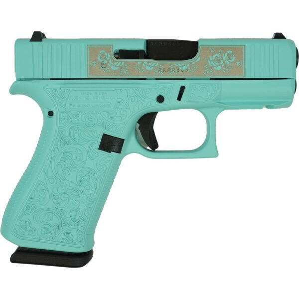 Glock 43X "Glock & Roses" Robin's Egg Blue Handgun 9mm Luger 10rd Magazines(2) 3.4" Barrel Accessory Rail USA Made