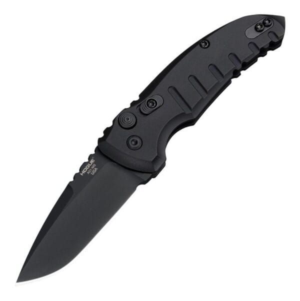 Hogue A01-Microswitch 2.75" Folder Automatic Knife Drop Point Blade Black/Matte Black