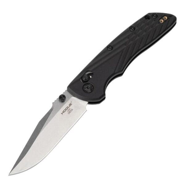 Hogue Deka Manual Folder Knife 3 1/4" Clip Point Blade Black With Thumb Studs