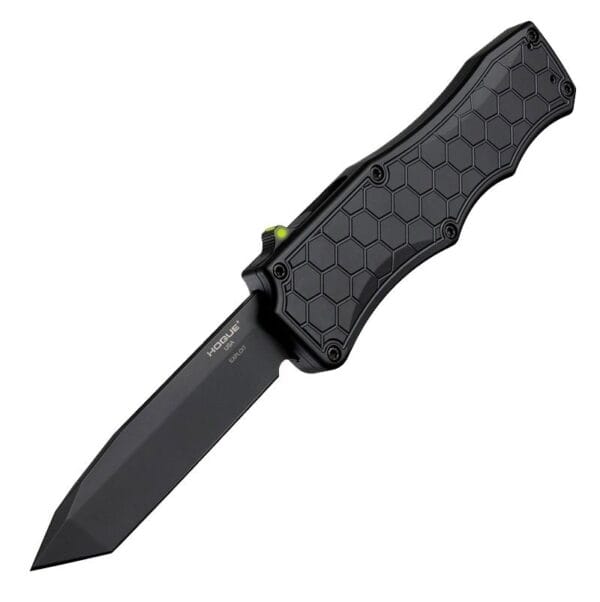 Hogue Exploit OTF Automatic: 3.5" Tanto Blade - Black PVD Finish Matte Black Aluminum Frame - Tritium Infused Trigger