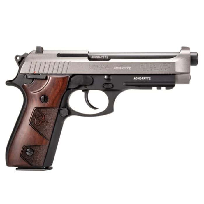 Taurus PT92 Handgun 9mm Luger 17rd Magazines (2) 5" Barrel Black Silver with Wood Grips