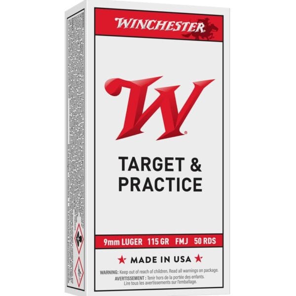 Winchester USA Handgun Ammunition 9mm Luger 115 gr FMJ  50/box