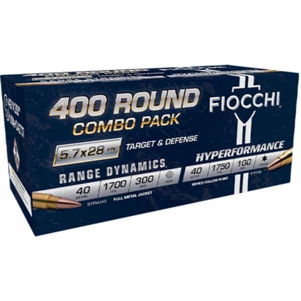 Fiocchi Target & Defense Handgun Combo Pack Ammunition 5.7x28mm 40gr FMJ 1700fps 300/ct & 40gr THP 1750 fps 100/ct (400/ct Total)